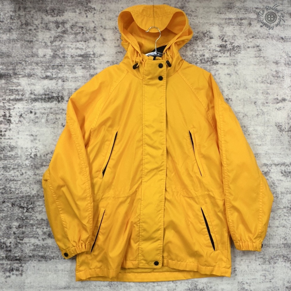Eddie Bauer Rain Jacket‎ Womens Small Yellow Hooded Windbreaker Y2K Vintage